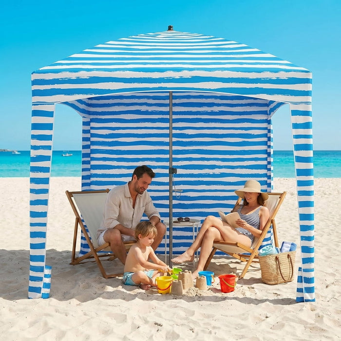 Bigleap 6x6ft Beach Cabana with Side Wall, UPF 50+ Sun Shelter & Wind-Resistant Canopy, Portable Beach Tent with Carry Bag (Light Blue)