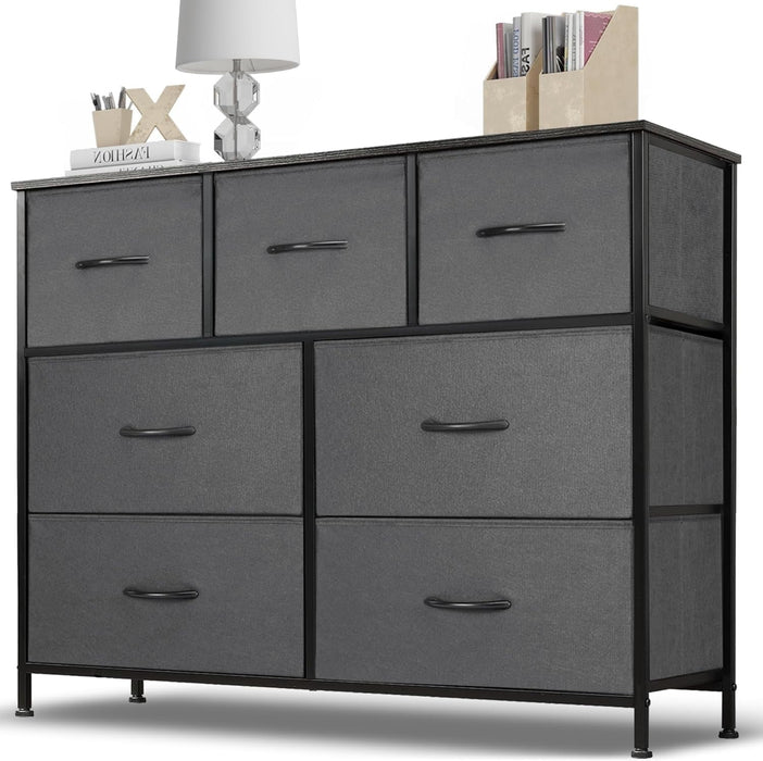 Blorly 7 Drawers Fabric Dresser, Nightstand With Wide Chest Of Drawers,Storage Tower Storage Dresser Closet For Living Room, Bedroom, Hallway, Gray