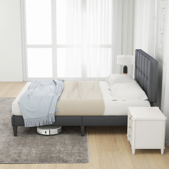Bed Frames with Headboard, Upholstered Platform Bed with Wood Slats 800 lbs Support , Noise Free, No Box Spring Needed, Gray