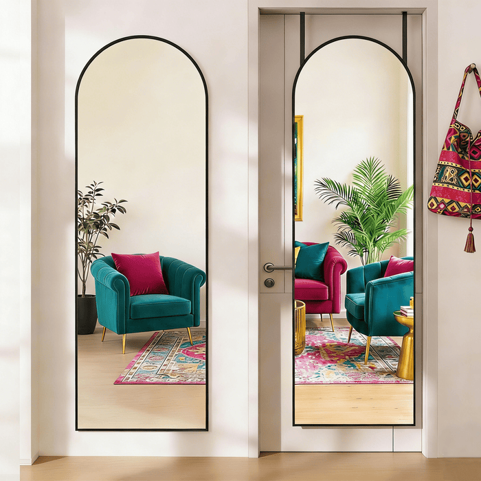 Blorly Mirror over the Door‌, 47x14 Arch Full Length Mirror for Hanging or Wall Mounted, Space Saving, No Drilling, for Bathroom, Closet, Entryway, Black