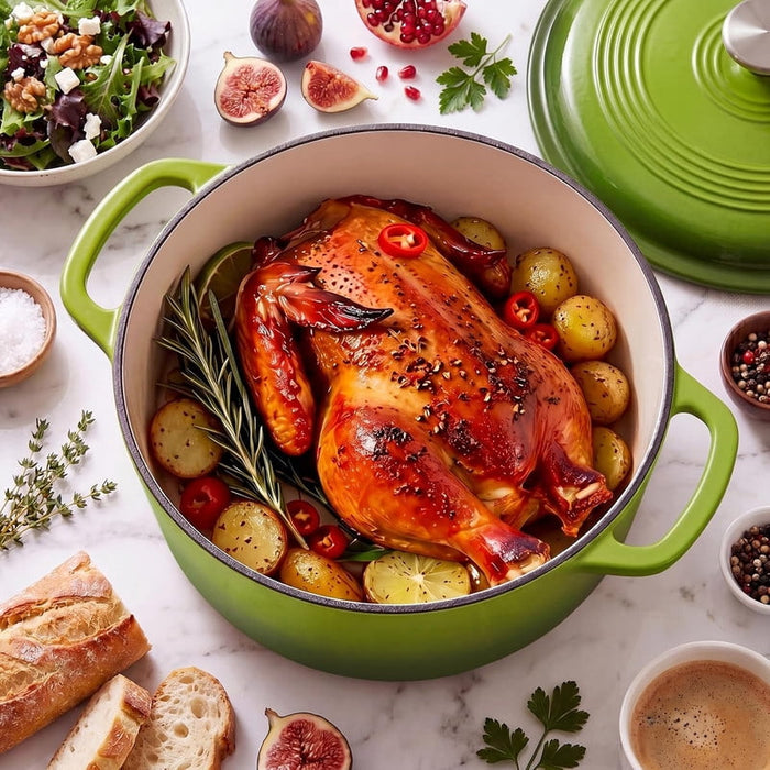 Nextay 6-Quart Enameled Cast Iron Dutch Oven ¨C Heavy-Duty Round Pot with Lid, Green