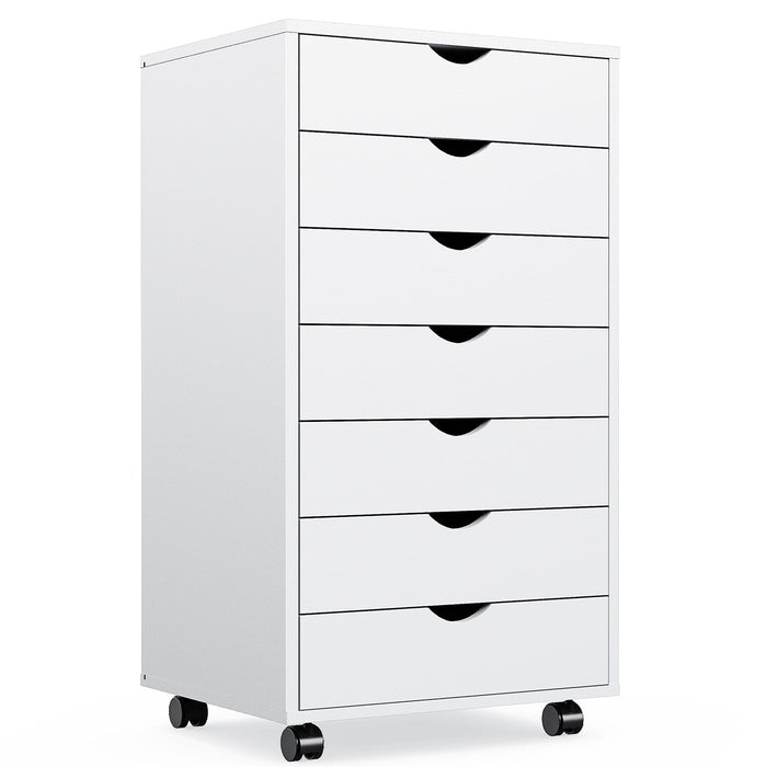TINKLE WELL 5/7 Drawer Chest, Wooden Tall Dresser Storage Dresser Cabinet With Wheels-White