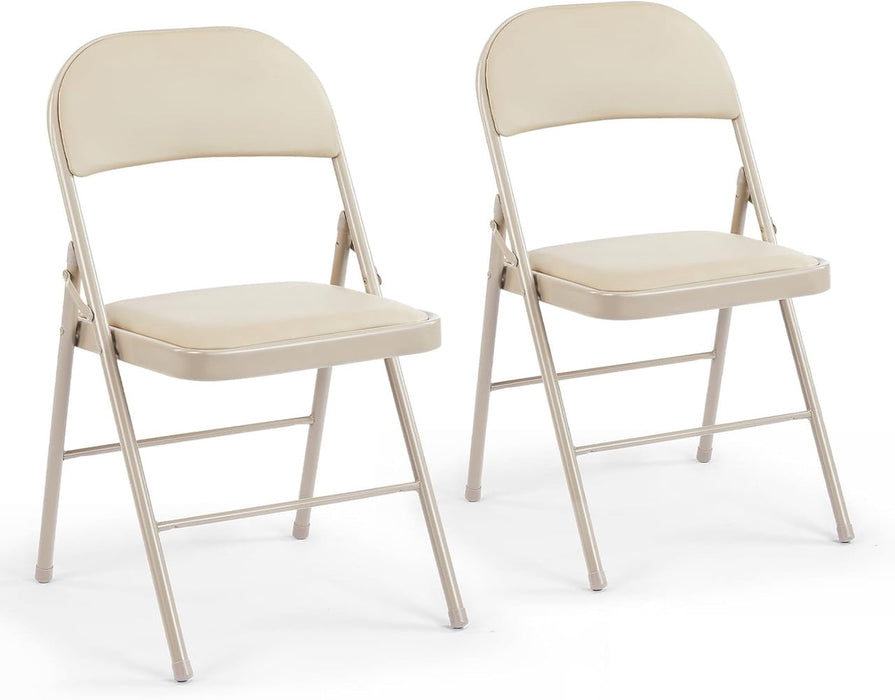 Simenmax 2 Pcs Folding Chair, Leather Padded Folding Chairs, Portable Dining Chairs for Home, Office, Party, Camping, Khika