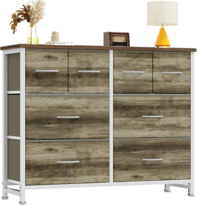 Simenmax TV Stand with 8 Drawers, OAK Dresser with Wood Top Fabric Chest of Drawers for Bedroom, Closet, Living Room, Entryway