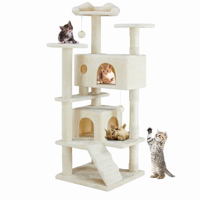 Simenmax 54'' Cat Tree Tower for Indoor Cats, Multi-Level Cat Condo with Climbing Ladder,Beige