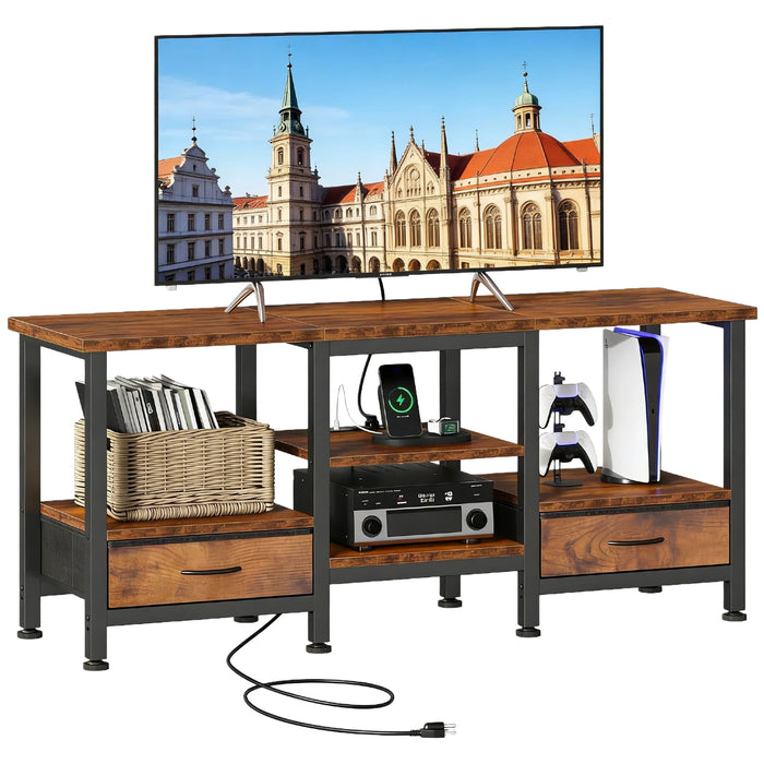 Nextay TV Stand for TVs up to 75 Inch, 63 Inch Media Console Entertainment Center Stand with 2 AC Outlets & Type-C for Living Room, Rustic Brown
