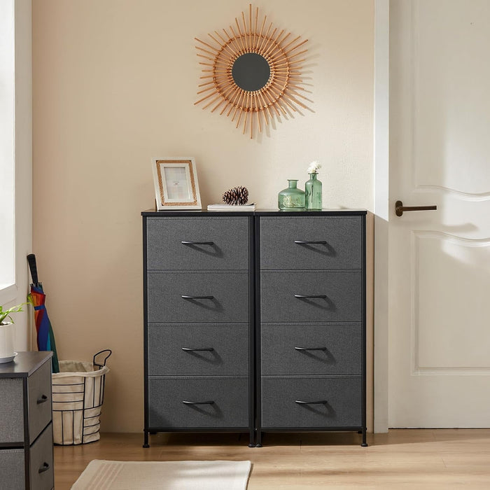 Betcozy 4-Drawer 37.7" Nightstand Storage Dresser, Narrow Closet Organizer Cabinet & Space-Saving Bedroom Dresser, Steel Frame, Wooden Top, Gray