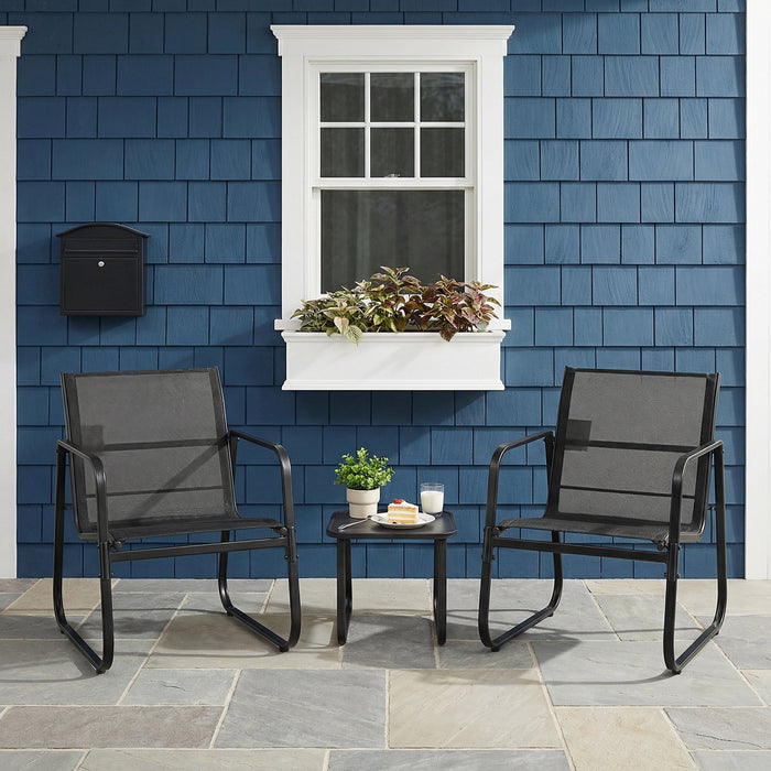 Blorly Outdoor Patio Furniture Set, Rust-Proof Steel Bistro Set with Breathable Textilene Fabric, All-Weather 3-Piece Chairs for Balcony, Backyard, Garden and Poolside(Black)