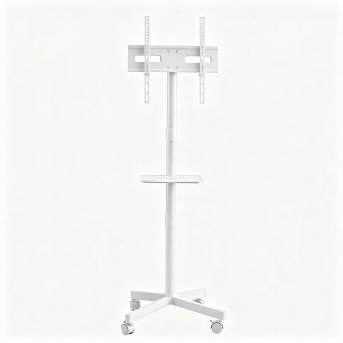Taoset Mobile Rolling TV Cart, TV Floor Stand with Tilt Mount, Lockable Wheels & Media Shelf, for 23‑60 Inch, White