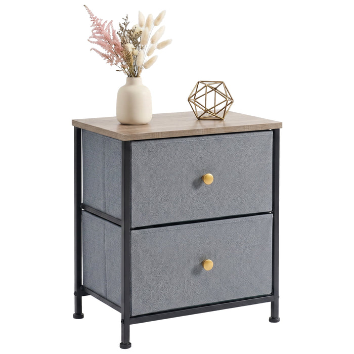 Betcozy 2-Drawer Fabric Nightstand Dresser, Modern Bedside End Table & Small Space Organizer, Wooden Top, Blue