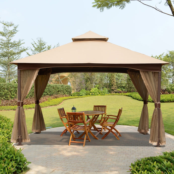 Blorly Patio Gazebo,Outdoor Pergola,10x13ft Gazebo with Mosquito Netting,Waterproof Double-Roof Canopy,Metal Frame Canopies