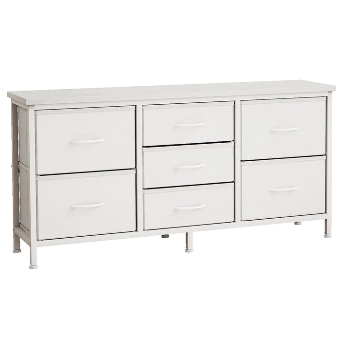 Betcozy Dresser, Storage Organizer with 7 Drawers for Bedroom, Chest of Drawers with Fabric Bins, Sturdy Metal Frame, Wood Tabletop for Guest Room, Closet, Entryway, Nursery, White