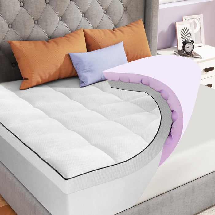 Taoset Queen Size Dual Layer 4 Inch Memory Foam Mattress Topper, 2 Inch Gel Memory Foam and 2 Inch Cooling Pillow Top Mattress Pad Cover for Back Pain, Medium Support