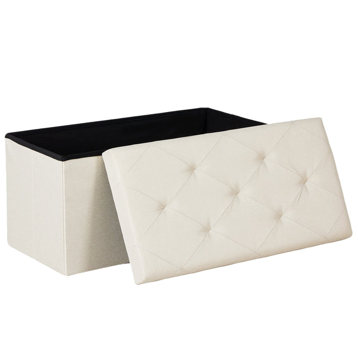 Taoset 30 Inch Foldable PU Leather Storage Ottoman Bench, 29 Gallon Tufted Footstool, Flip Top for Entryway Bedroom Small Room, Beige