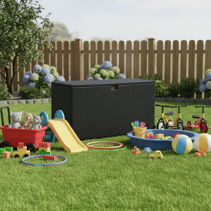 Betcozy 120 Gallon Outdoor Storage Box, Large Wicker Deck Box, Waterproof& Weatherproof, UV-resistant Patio Organizer, Black