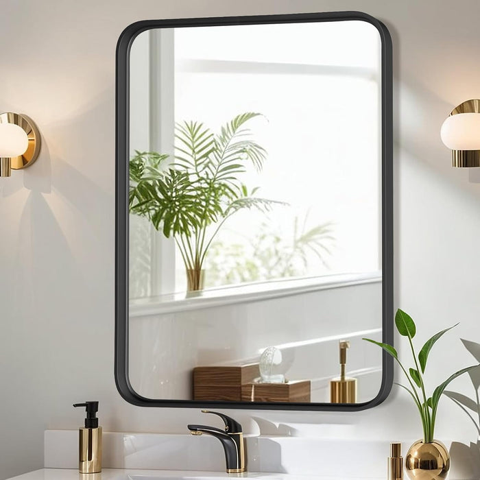 Blorly Bathroom Mirror, 24"X36" Inch Black Vanity Mirror for Wall, Large Rounded Rectangle Mirror, Anti-Rust, Tempered Glass, Hangs Horizontally or Vertically