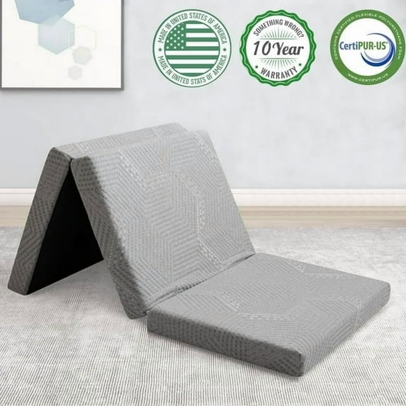 Blorly 4-Inch Tri Folding Memory Foam Mattress with Removable Cover, Twin Tri-Fold Mattress