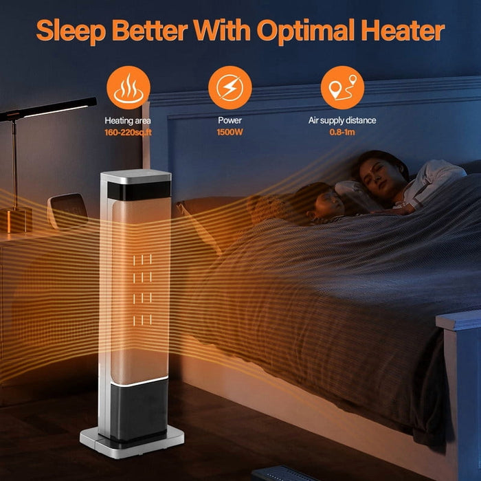 Nextay 24'' Portable Space Heater, 1500W Electric Heater with Remote, 12H Timer, 3 Light Modes, Overheat/Tip-Over Safety Protection,Silver