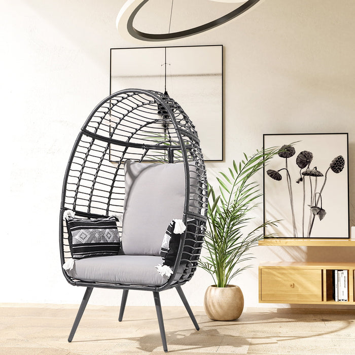 Blorly Light Grey Egg Chair for Adults, Steel Frame Hanging Chair with Cushion & Stand