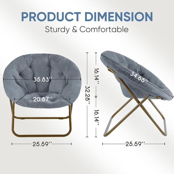 Comfy Saucer Chair, Folding Cozy Faux Fur Accent Seat with Thick Padded and Metal Frame, Single Leisure Chair for Living Room Bedroom