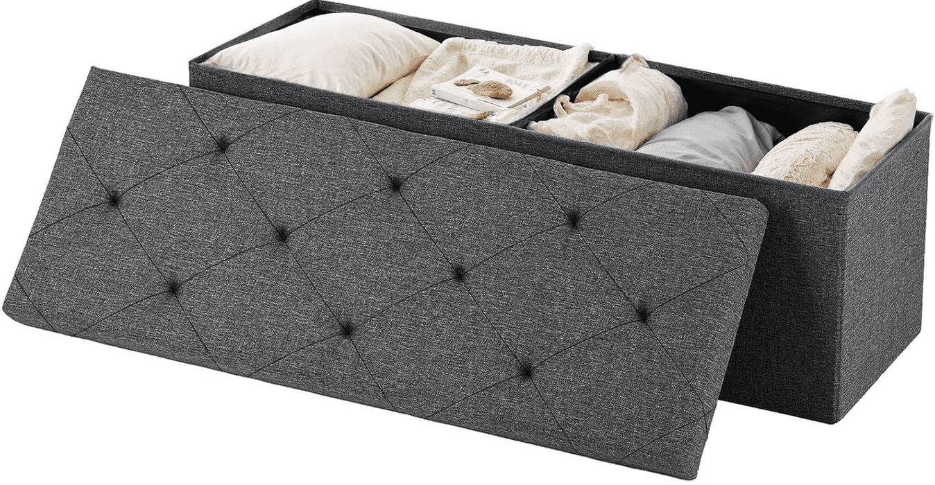 Taoset 43" Folding Storage Ottoman Bench - Gray Linen Fabric Footrest with 154L Hidden Compartment for Bedroom & Living Room
