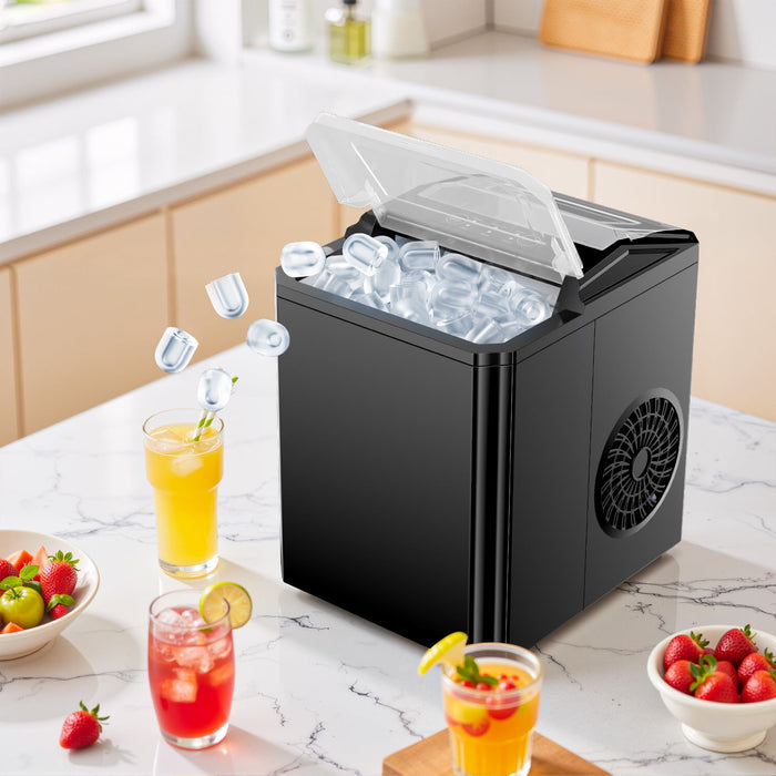 Blorly Ice Maker, 9 Cubes in 6 Mins, 26lbs/24Hrs, Portable Countertop Icemaker, Self Cleaning Quiet 2 Sizes, with Ice Scoop, for Home/Kitchen/Camping/RV, Black