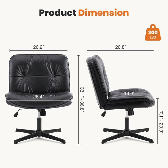 Criss Cross Chair, Armless Office Desk Chair, Wide Seat No Wheels, Height Adjustable Comfy Computer Task Swivel Chair