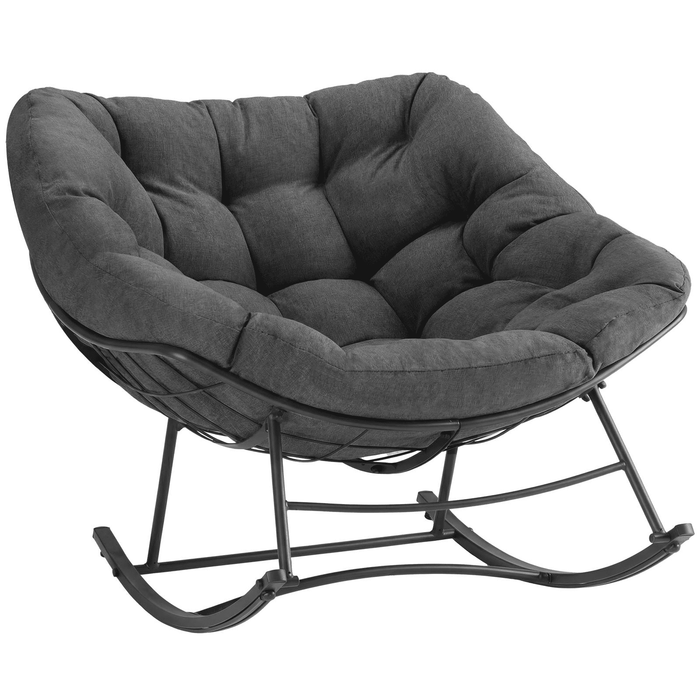 Betcozy All-Weather Rocking Papasan Chair, Rust-Resistant Metal Patio Rocker with Thick Water-Repellent Cushion, Heavy Duty Outdoor Lounge Chair for Porch, Deck & Garden, Black