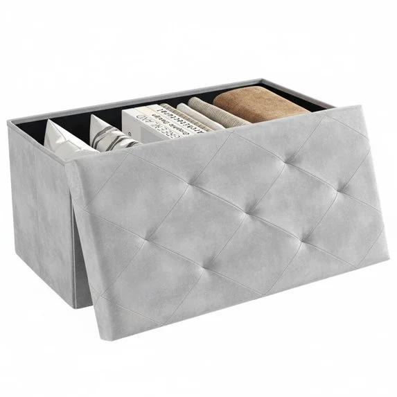 Taoset 30 Inch Foldable PU Leather Storage Ottoman Bench, 29 Gallon Tufted Footstool, Flip Top for Entryway Bedroom Small Room, Gray