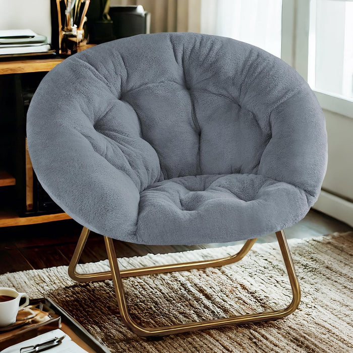 Simenmax Folding Saucer Chair,Portable Folding Soft Moon Chair for Bedroom, Dorm Rooms, Apartments, Lounging, Garden, Gray