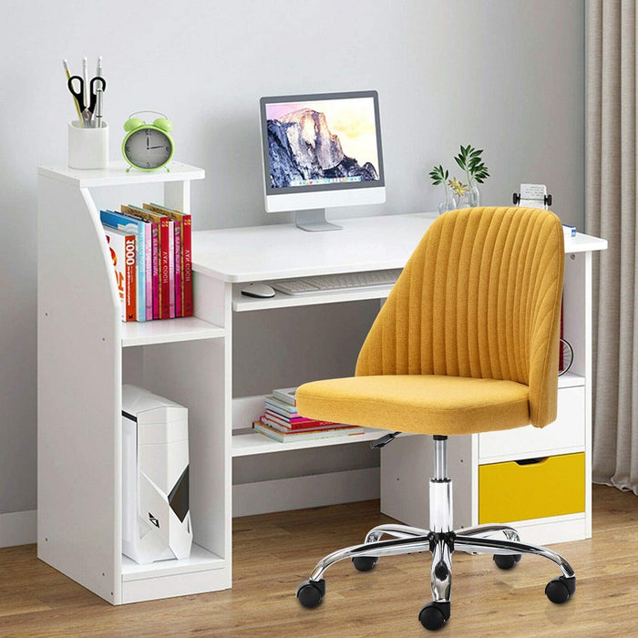 Betcozy Colorful Linen Desk Chair, Comfy Thick Seat with Swivel Wheels, Armless Task Chair, Yellow