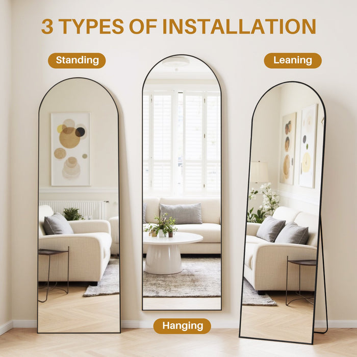 Parcus Full Length Mirror with Stand, Shatterproof Floor Mirror for Bedroom, Living Room, Wall Mounted or Leaning, Aluminum Frame Body Mirror