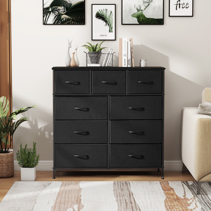 TINKLE WELL Storage Drawers, Fabric Dresser, Skinny Fabric Storage Tower with 4 Drawers, Tower Organizer Unit, Wooden Board and Steel Frame