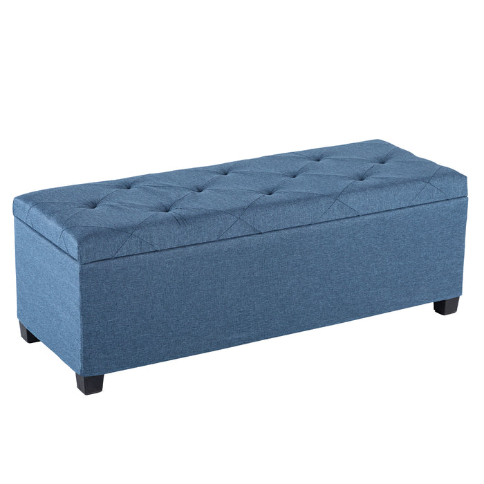Taoset 43 Inch Linen Storage Ottoman Bench with Wood Legs, 42 Gallon Tufted Upholstered Fixed Footstool, Flip Top for Home Decor, Blue
