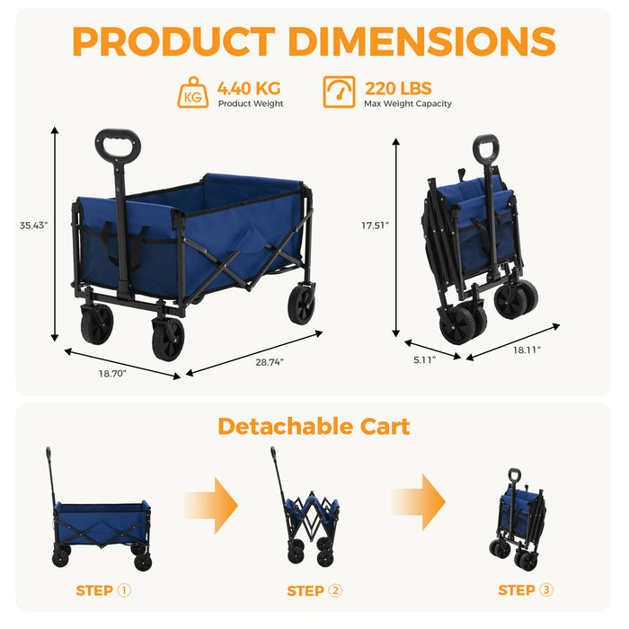 Foldable Wagon Cart, with All-terrain Wheels, Collapsible Wagon Utility Cart for Grocery Shopping, Camping, Fishing, Travel, Beach, Heavy Duty