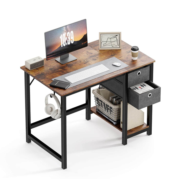 TINKLE WELL Desk-Computer Office Desk with Drawers Small Writing Work Study Desks-Vintage Rustic