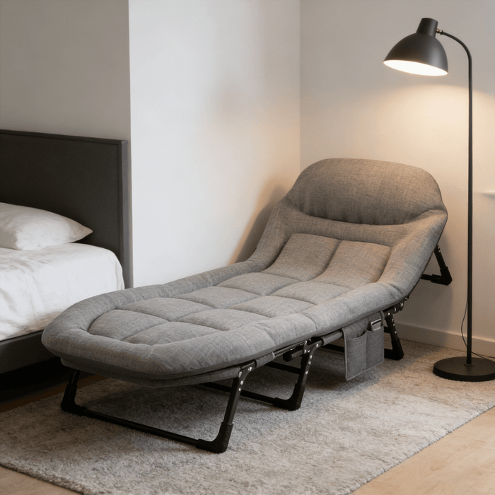 Blorly Foldable Guest Bed with Mattress, Outdoor Camping Cot with 4-Position Adjustable Reclining Nap Chair for Home Office, Supports 250LBs, Gray