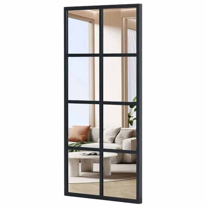 Blorly Windowpane Full Length Mirror, HD Grid Wall Mounted Mirror, Modern Metal Frame Decorative Accent Mirror for Bedroom Bathroom Living Room Entryway, 24" x36", Black