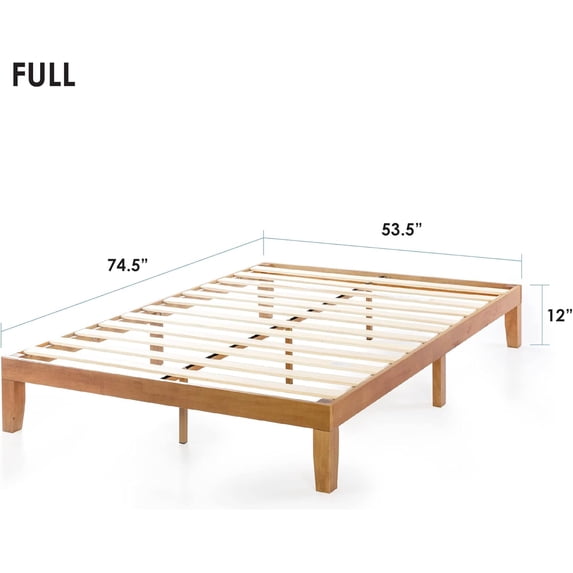 Parcus Solid Wood Bed Frame, 12-inch Noise Free Design Bed Frame Base, Natural Pine Bed Frame with No Box Spring Needed, Sturdy Wood Slat Support Bedroom Furniture, Easy Assembly