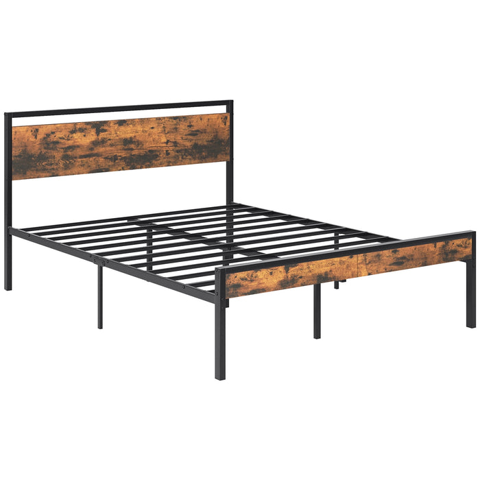 Taoset Queen Size Industrial Metal Platform Bed Frame with Rustic Wooden Headboard and Footboard, Heavy Duty Steel Slat Support, No Box Spring Needed, Noise-Free, Easy Assembly, Rustic Brown