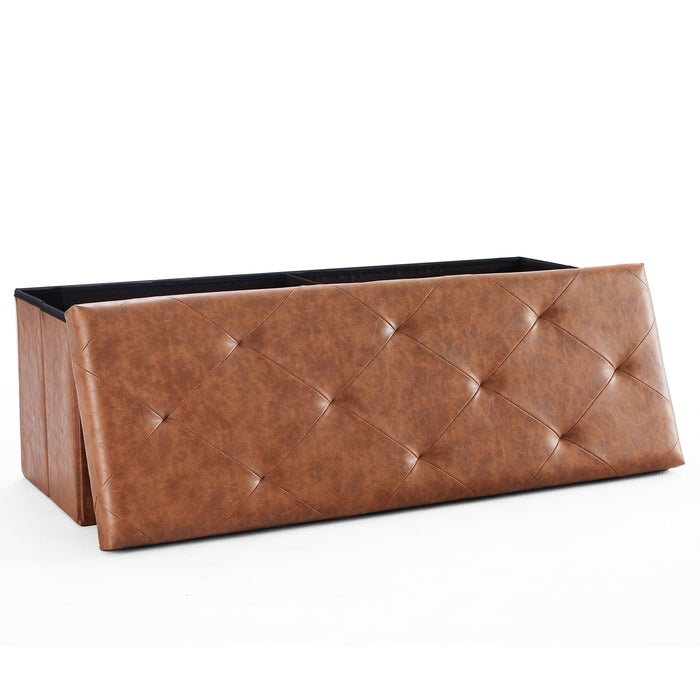 Taoset 43 Inch Folding PU Leather Storage Ottoman Bench, 42 Gallon Tufted Upholstered Footstool, Flip Top for Living Room, Bedroom, Brown