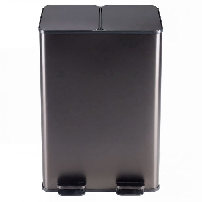 Taoset Kitchen Trash Can, 16 Gallon Garbage Can with Dual Inner Bins, 60 Liter Large Capacity Trash Can with Soft-Close Foot Pedal, Stainless Steel, Dark Gray