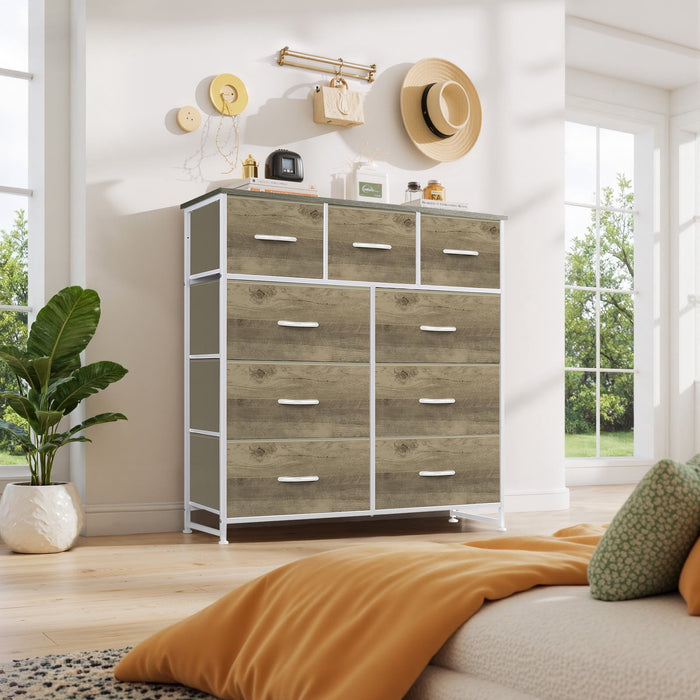 Betcozy Dresser, Storage Organizer with 9 Drawers for Bedroom, Chest of Drawer with Sturdy Metal Frame, Wood Top for Closet, Nursery,Smoked ash
