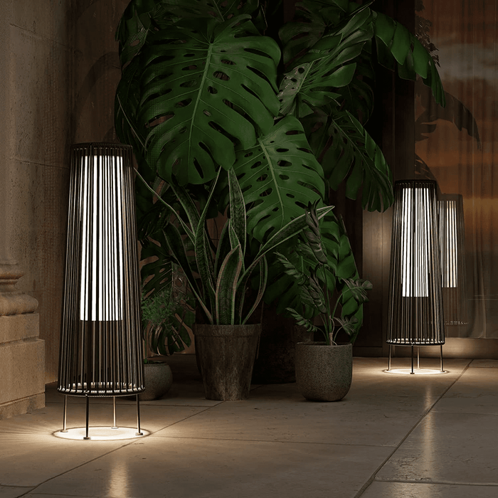 Blorly 2-Pack Outdoor Floor Solar Light, All-Weather Wicker Solar Patio Lamp, Outdoor Lamp, Grey