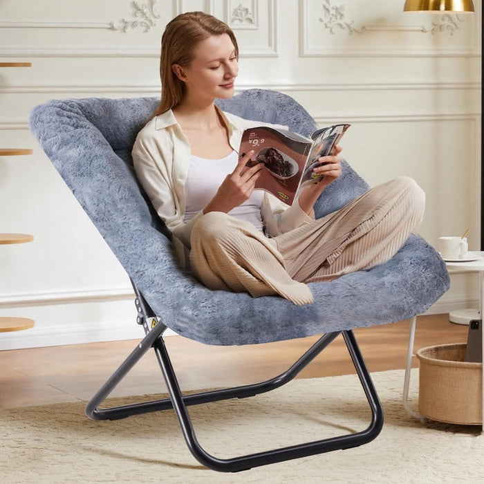 Bigleap Foldable Faux Fur Lounge Chair, 450 lbs Capacity Saucer Couch for Bedroom, Dorm, Living Room, Gray