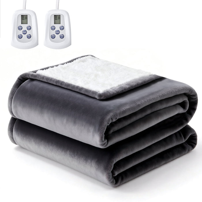 Taoset Ultra-Soft King Size Electric Heated Blanket - Machine Washable with 10 Heat Settings & Auto Shut-Off & Dual Control, Grey