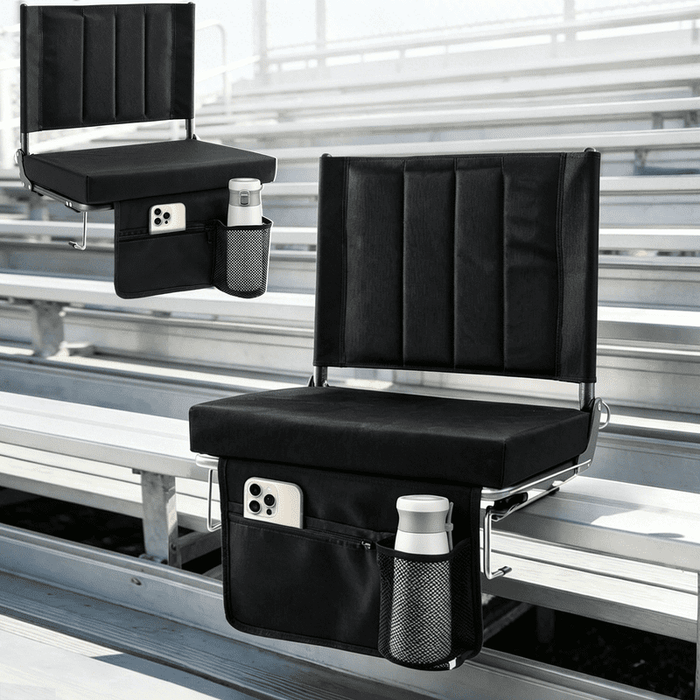 Betcozy 2 Pack Padded Stadium Seat with Back Support, Ultra-Thick Cushion Bleacher Chair with Shoulder Strap, Cup Holder & Zipper Pocket, Foldable Spectator Chair for School Sports, Blue