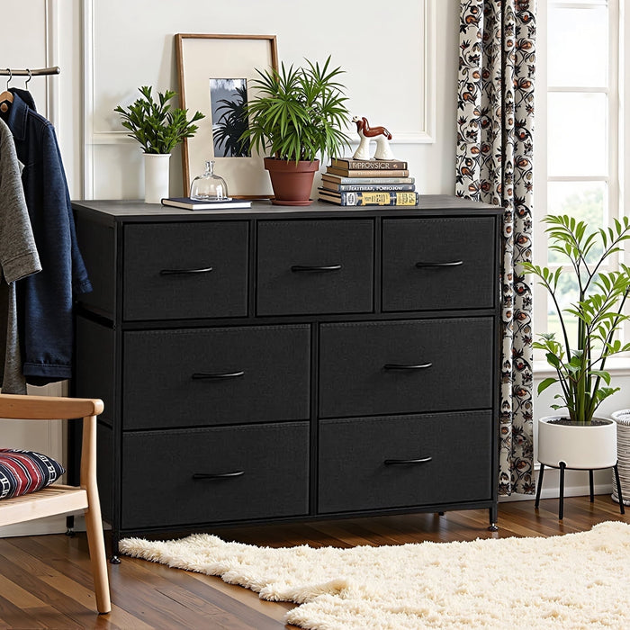 Simenmax 7 Storage Dresser for Bedroom, Wide Fabric Closet Chests Organizer Tower Furniture, Black