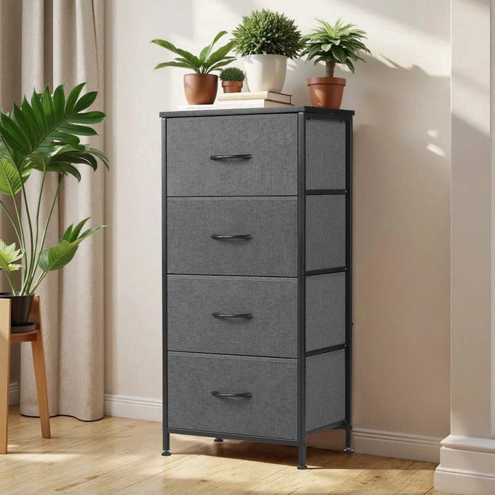 Nextay 4 Drawer Dresser, Fabric Storage Tower Organizer with Wood Top and Steel Frame for Bedroom, Closet, Hallway, Entryway,Gray