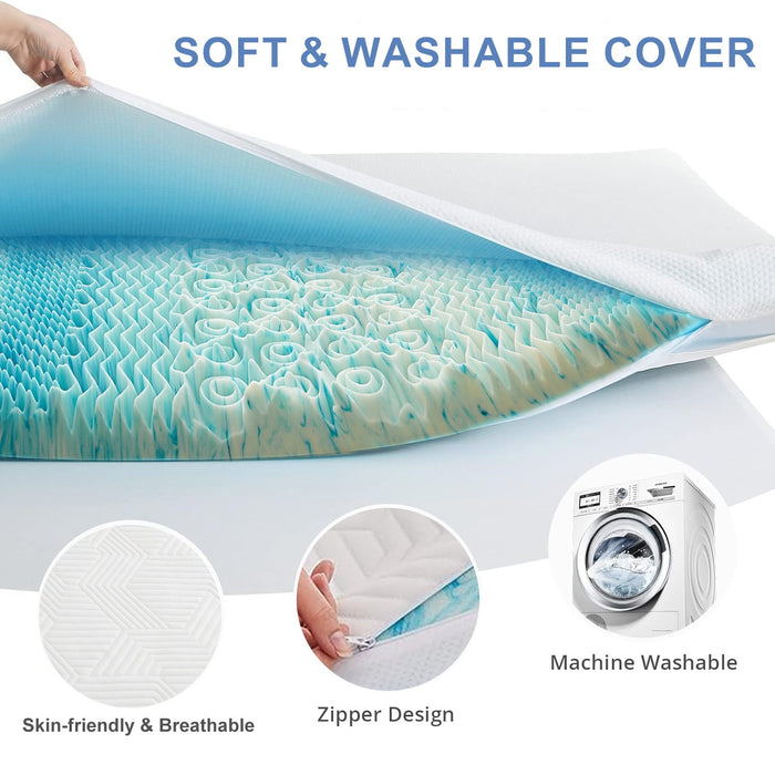 Gel Memory Foam Mattress Topper with Washable Cover,Pressure Relief for Back Pain